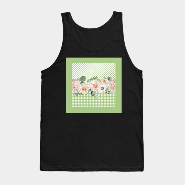 Sage Stripes and Gingham Roses Peach Pink Tank Top by allthumbs